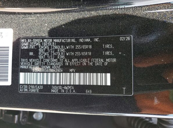 5TDAAAA56TS042904 2026 TOYOTA GRAND Black Widok naklejki z numerem VIN