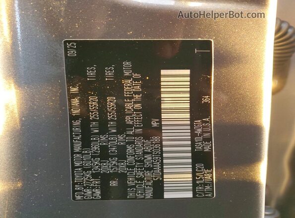 5TDAAAA59TS036188 2026 TOYOTA GRAND Gray Vista de la etiqueta del VIN