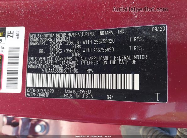 5TDAAAB56RS014186 2024 TOYOTA GRAND HIGHLANDER Red Widok komory silnika