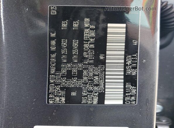 5TDAAAB63SS027623 2025 LEXUS TX Black Widok naklejki z numerem VIN