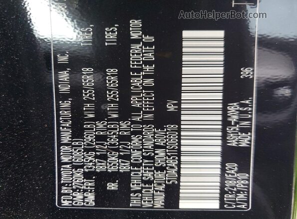 5TDACAB51TS066018 2026 TOYOTA GRAND Black Вид наклейки з VIN-кодом