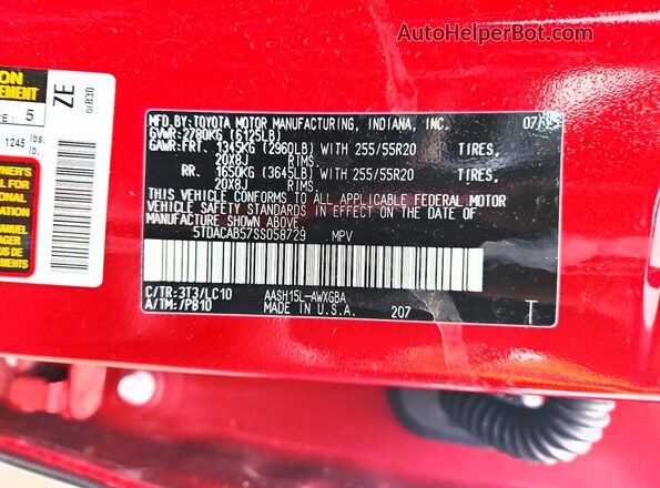 5TDACAB57SS058729 2025 TOYOTA LIMITED Burgundy Widok komory silnika