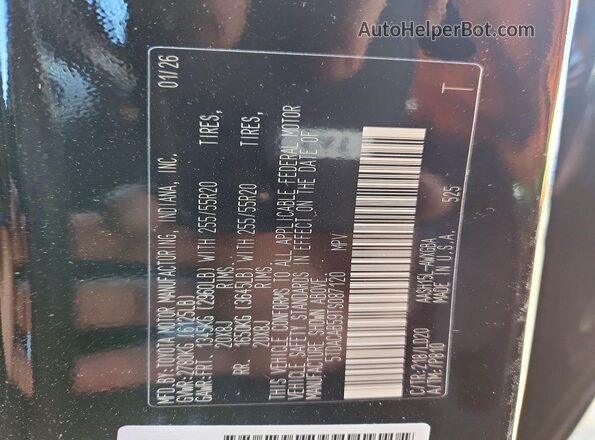 5TDACAB59TS087120 2026 TOYOTA HIGHLANDER HYBRID Black Vista de la etiqueta del VIN