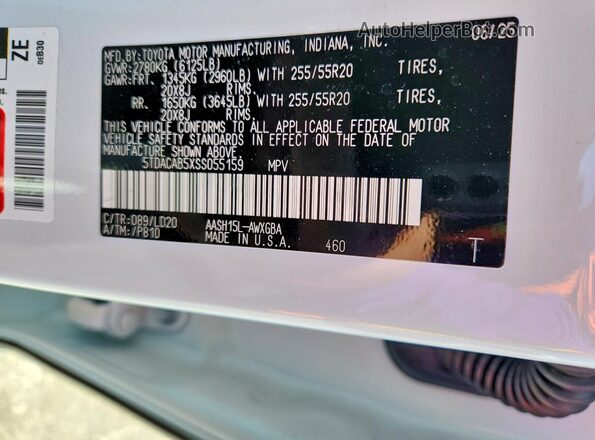 5TDACAB5XSS055159 2025 TOYOTA HIGHLANDER HYBRID White VIN sticker view