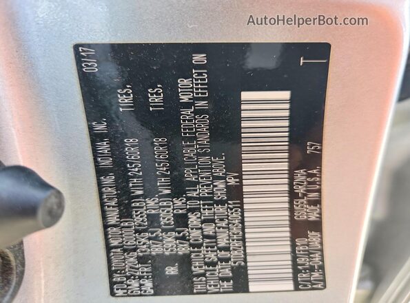 5TDBZRFH3HS406511 2017 TOYOTA HIGHLANDER Silver VIN sticker view