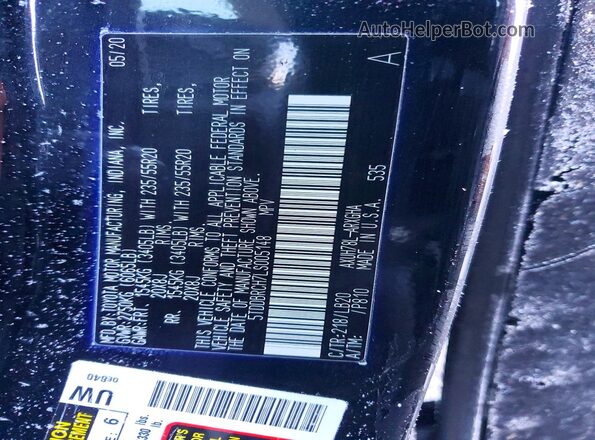 5TDDBRCH7LS005148 2020 TOYOTA HIGHLANDER Black Սալոնի 360 աստիճան տեսք