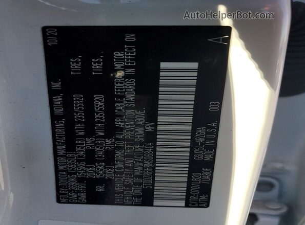 5TDDZRBH8MS068404 2021 TOYOTA HIGHLANDER Белый Вид наклейки с VIN-кодом