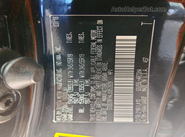 5TDDZRFH4JS853928 2018 TOYOTA HIGHLANDER Black Вид наклейки з VIN-кодом