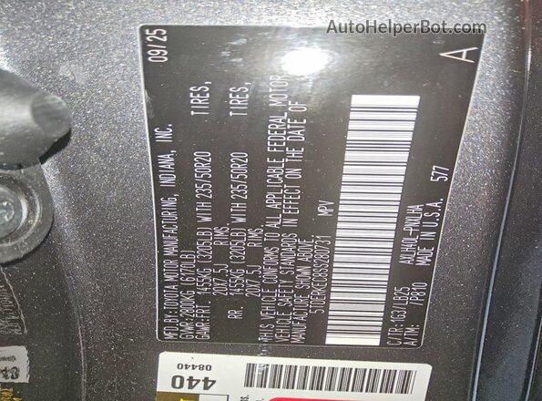 5TDERKEC8SS280731 2025 TOYOTA SIENNA Charcoal Панорамний вид салону 360°