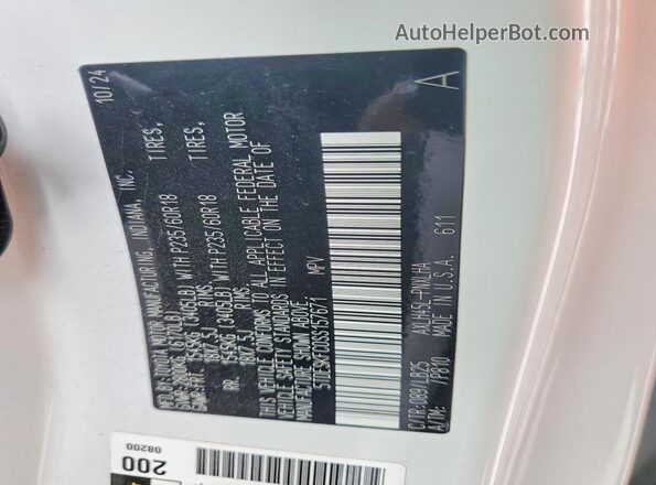 5TDESKFC0SS157671 2025 TOYOTA SIENNA White VIN sticker view
