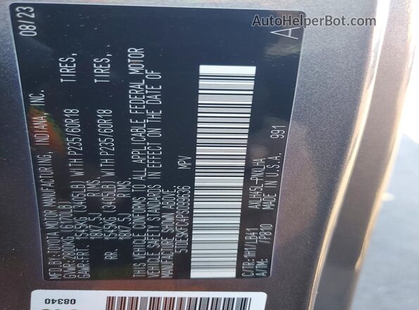 5TDESKFC4PS099636 2023 TOYOTA SIENNA Gray Вид наклейки з VIN-кодом