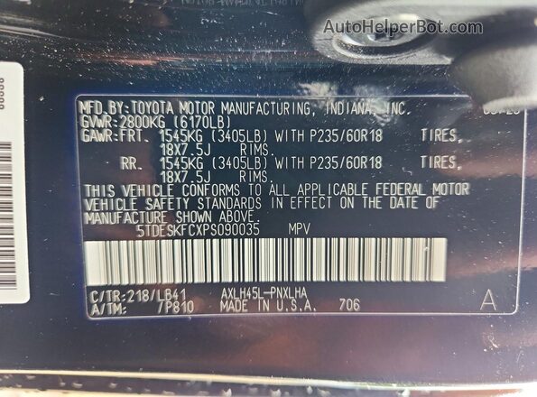 5TDESKFCXPS090035 2023 TOYOTA SIENNA Black Vista interior de 360 grados