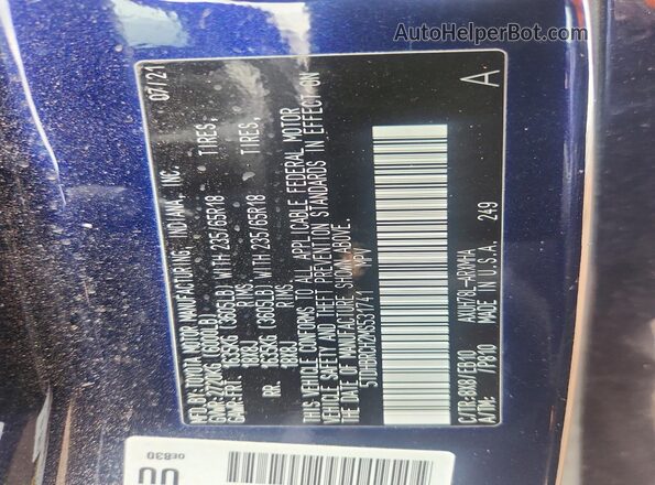 5TDHBRCH2MS531741 2021 TOYOTA HIGHLANDER Синий Вид наклейки с VIN-кодом