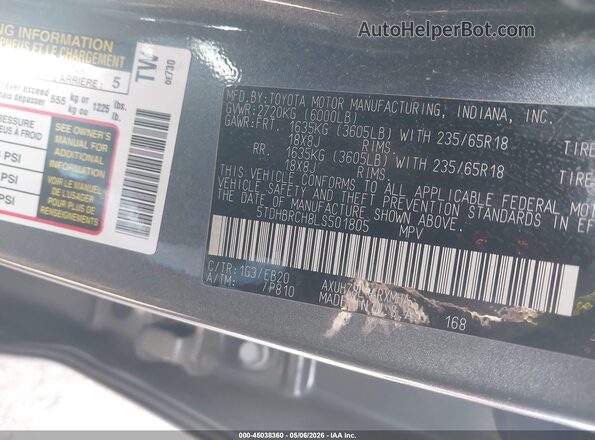 5TDHBRCH8LS501805 2020 TOYOTA LE Серый Вид подкапотного пространства