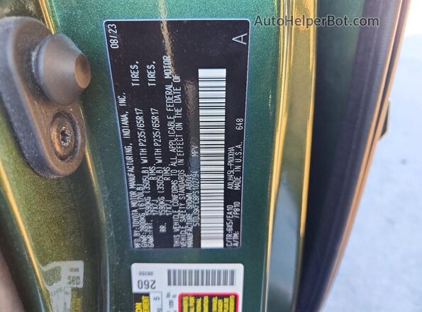 5TDJSKFC8PS102794 2023 TOYOTA SIENNA Зеленый Вид наклейки с VIN-кодом