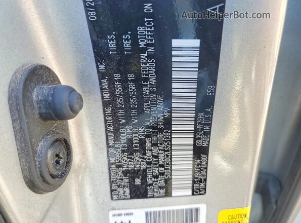 5TDJZ3DC2LS251362 2020 TOYOTA SIENNA Серебряный Вид наклейки с VIN-кодом