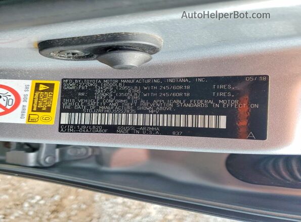 5TDJZRFH0JS552835 2018 TOYOTA HIGHLANDER Silver Vista de la etiqueta del VIN