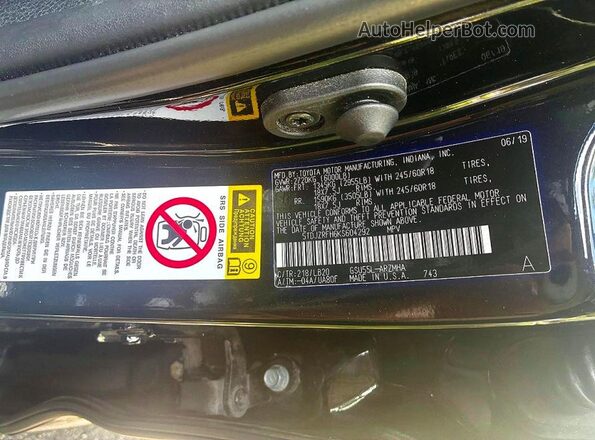 5TDJZRFH6KS604292 2019 TOYOTA HIGHLANDER Черный Вид задних сидений