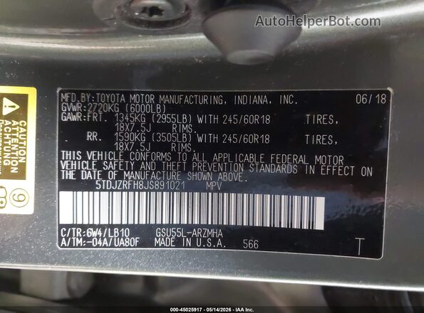 5TDJZRFH8JS891021 2018 TOYOTA LE Green Vista del compartimento del motor