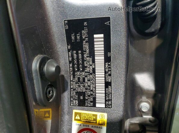 5TDJZRFH9JS545317 2018 TOYOTA HIGHLANDER Gray VIN კოდის სტიკერის ხედი