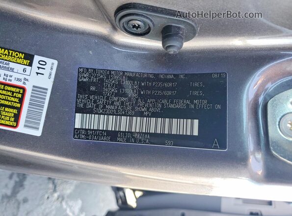 5TDKZ3DC1LS041369 2020 TOYOTA SIENNA Угольный Панорамный вид салона 360°
