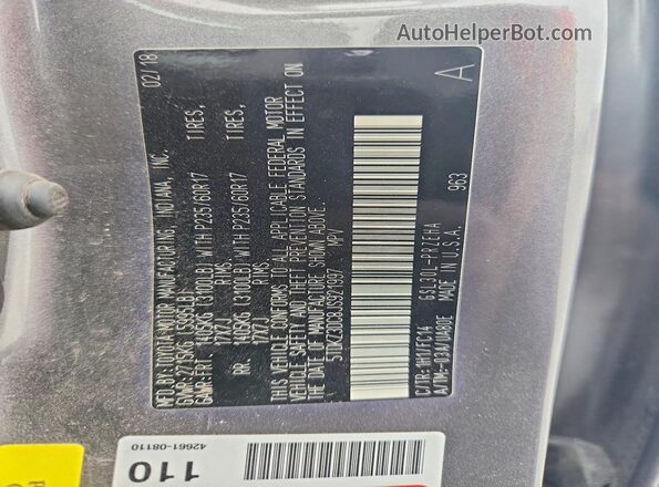 5TDKZ3DC8JS921997 2018 TOYOTA SIENNA Gray სალონის 360-გრადუსიანი ხედი