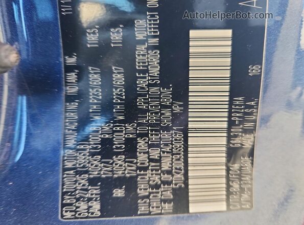 5TDKZ3DC9JS903671 2018 TOYOTA SIENNA Blue VIN კოდის სტიკერის ხედი