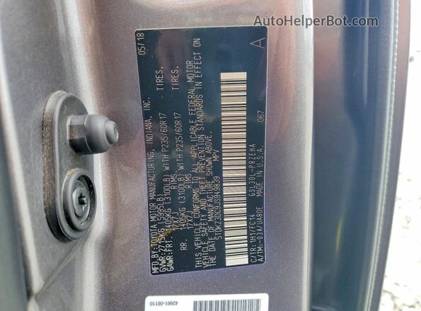 5TDKZ3DC9JS949839 2018 TOYOTA SIENNA Gray Widok naklejki z numerem VIN