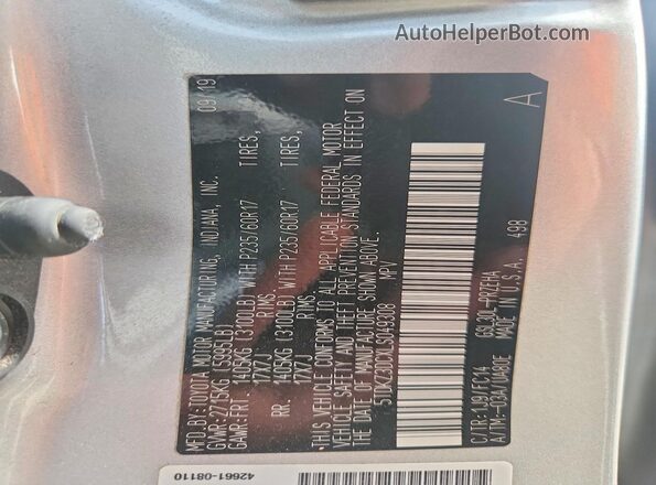 5TDKZ3DCXLS049308 2020 TOYOTA SIENNA Серебряный Вид наклейки с VIN-кодом