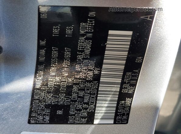 5TDKZ3DCXLS076024 2020 TOYOTA LE Silver VIN sticker view