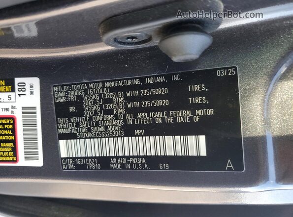 5TDXRKEC5SS253043 2025 TOYOTA SIENNA Серый Вид наклейки с VIN-кодом