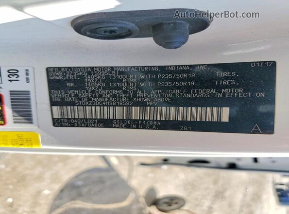 5TDXZ3DC4HS818592 2017 TOYOTA SIENNA Белый Вид наклейки с VIN-кодом