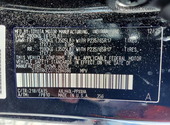 5TDYRKEC0TS294086 2026 TOYOTA SIENNA Black VIN კოდის სტიკერის ხედი