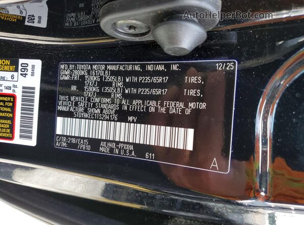 5TDYRKEC1TS294176 2026 TOYOTA SIENNA Black VIN կոդի պիտակի տեսք