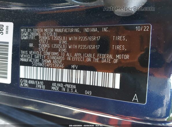 5TDYRKEC4PS139546 2023 TOYOTA LE Синий Вид подкапотного пространства