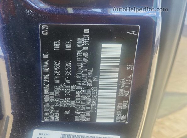 5TDYZRAH2LS023539 2020 TOYOTA HIGHLANDER Синий Панорамный вид салона 360°