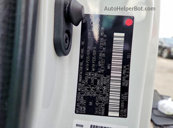 5TDZSKFC2SS220626 2025 TOYOTA SIENNA Белый Вид наклейки с VIN-кодом