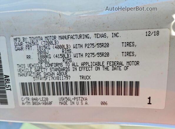 5TFAY5F17KX811797 2019 TOYOTA TUNDRA Белый Вид наклейки с VIN-кодом