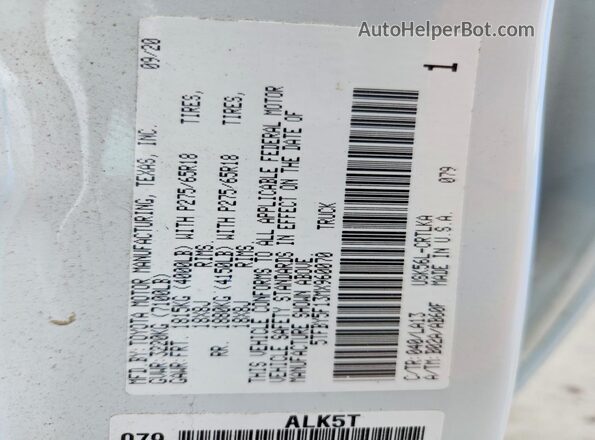 5TFBY5F13MX960070 2021 TOYOTA TUNDRA White ძრავის განყოფილების ხედი