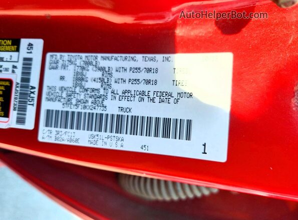 5TFEY5F10KX247735 2019 TOYOTA TUNDRA Red Вид підкапотного простору
