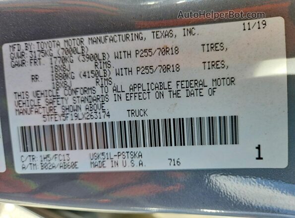 5TFEY5F19LX263174 2020 TOYOTA TUNDRA Gray Widok komory silnika