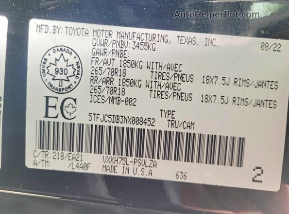5TFJC5DB3NX008452 2022 TOYOTA TUNDRA Black Widok tylnych siedzeń