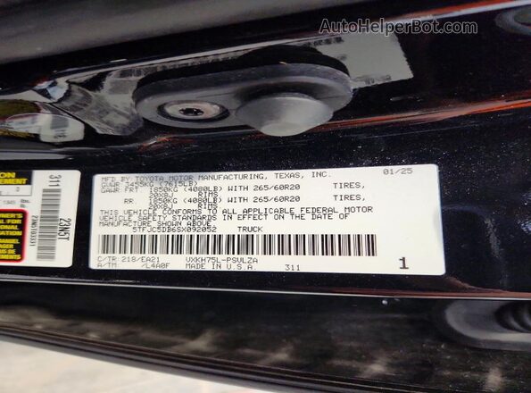 5TFJC5DB6SX092052 2025 TOYOTA TUNDRA Черный Вид наклейки с VIN-кодом