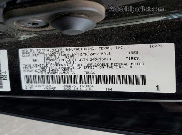 5TFKB5DA5SX253666 2025 TOYOTA TUNDRA Черный Вид наклейки с VIN-кодом