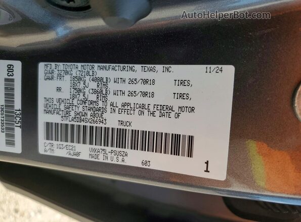 5TFLA5DB4SX266943 2025 TOYOTA TUNDRA Серебряный Вид наклейки с VIN-кодом