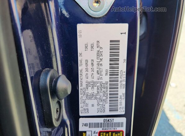 5TFMA5AB7NX001902 2022 TOYOTA TUNDRA Синий Вид подкапотного пространства
