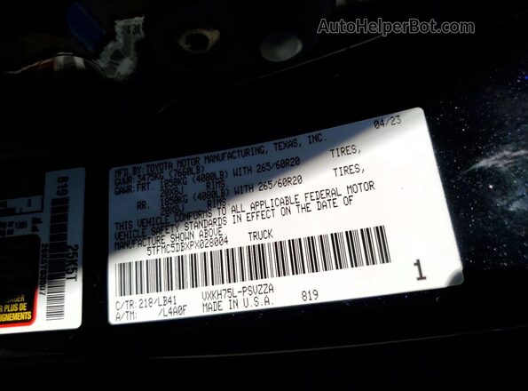 5TFMC5DBXPX028004 2023 TOYOTA TUNDRA Черный Вид наклейки с VIN-кодом