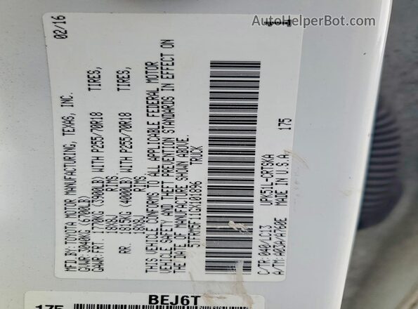 5TFRM5F11GX101896 2016 TOYOTA TUNDRA Белый Вид подкапотного пространства
