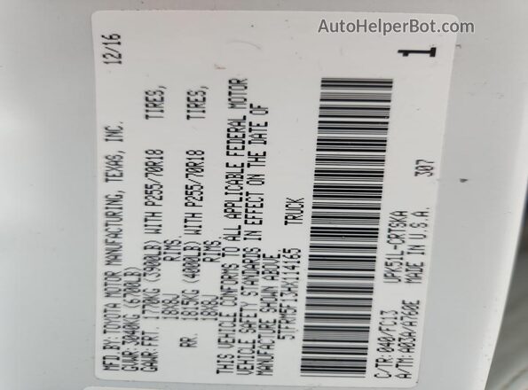 5TFRM5F13HX114165 2017 TOYOTA TUNDRA White Vista del compartimento del motor