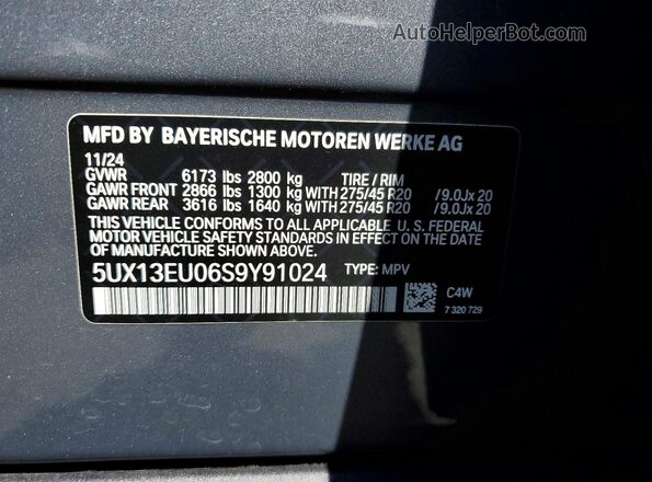 5UX13EU06S9Y91024 2025 BMW X5 Серебряный Вид наклейки с VIN-кодом